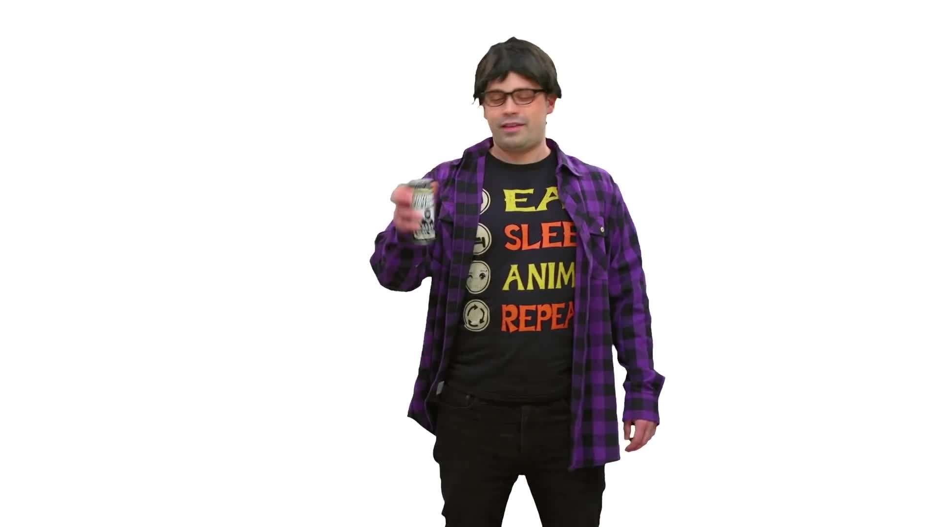 Shayne Topp holding a sign saying 'I miss my voice'