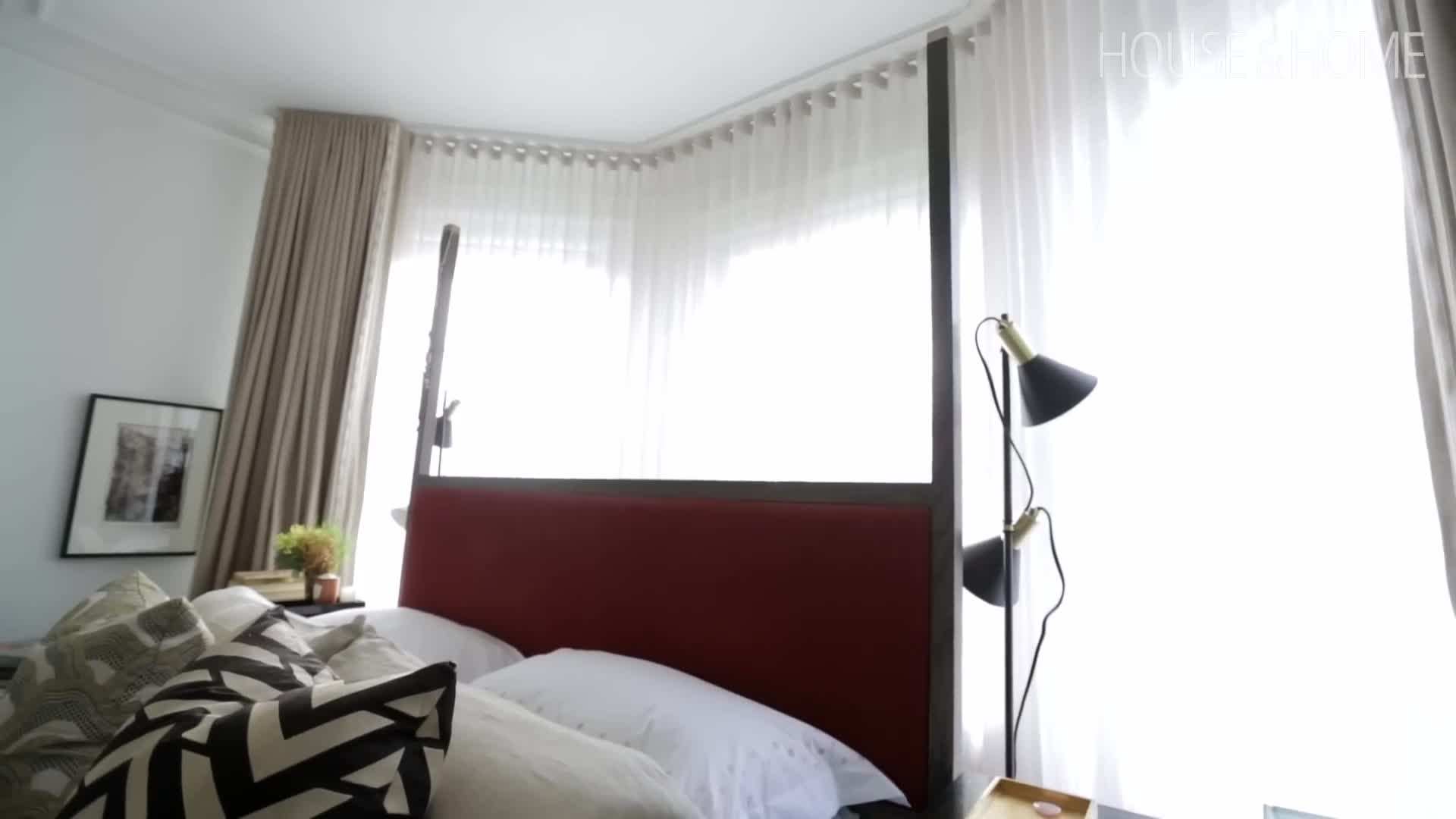 The master bedroom with a floating canopy bed