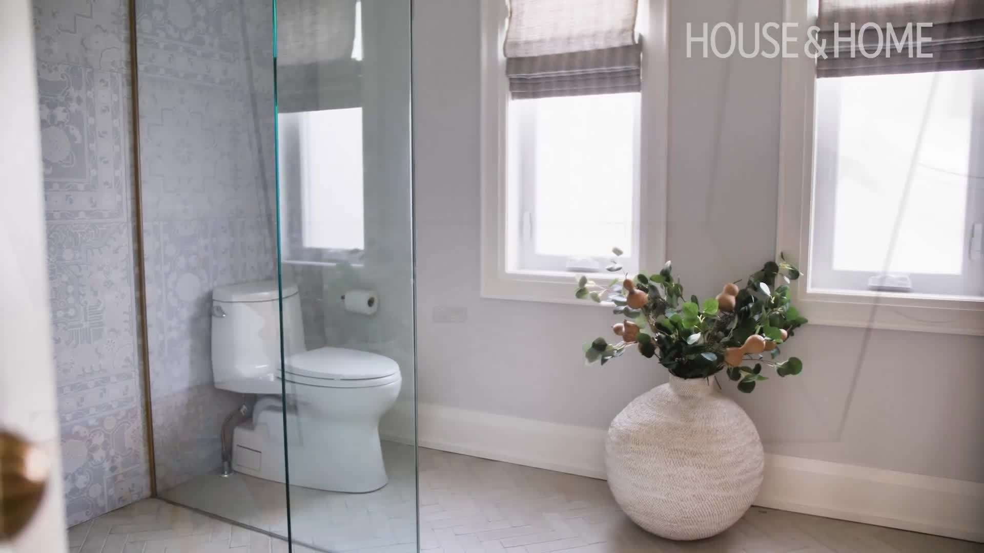 After: Large master ensuite with warm oak vanity