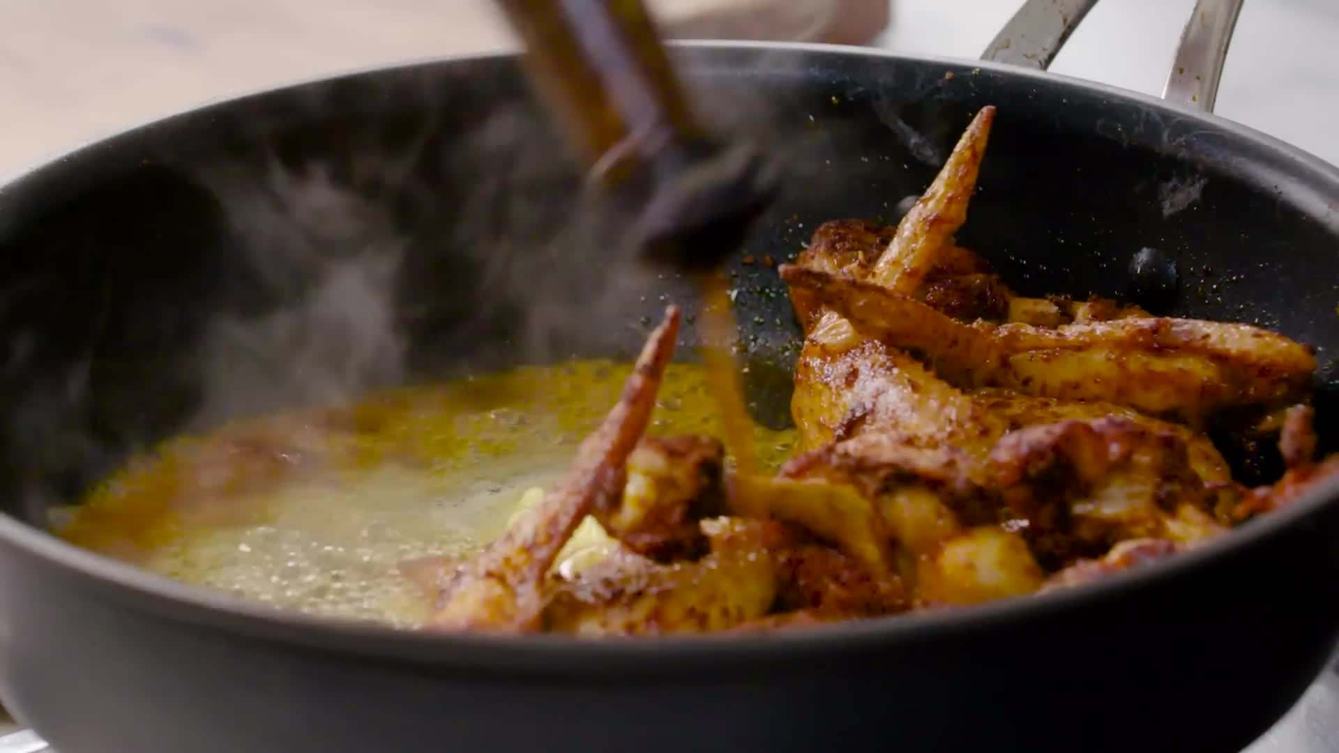 Preparing the glaze for the wings