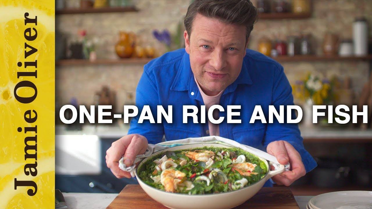 One-Pan Herby Green Rice and Fish Recipe | Jamie Oliver