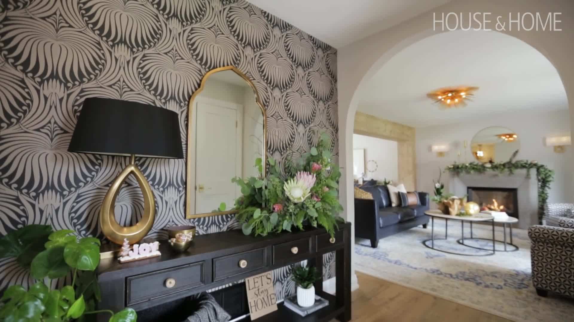 Bold Lotus Wallpaper in the Foyer