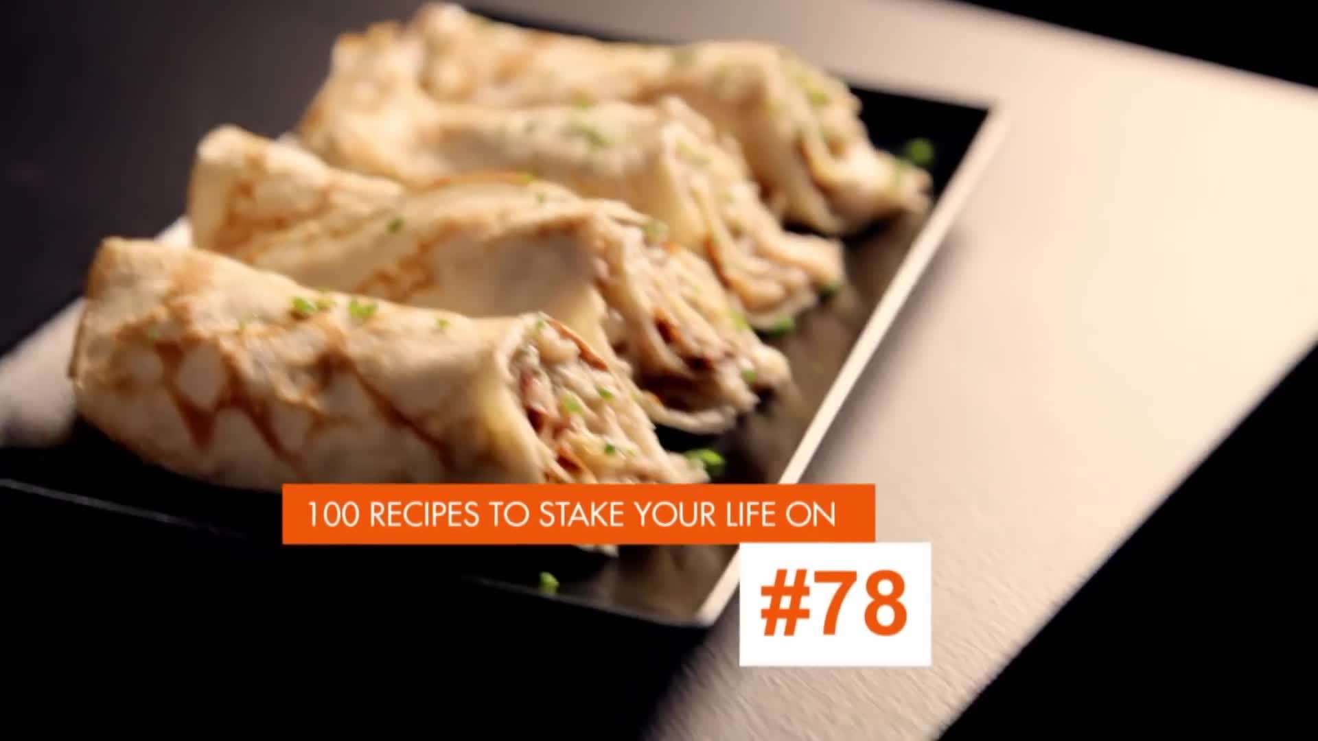 Preparing the crab and mascarpone filling for the crepes