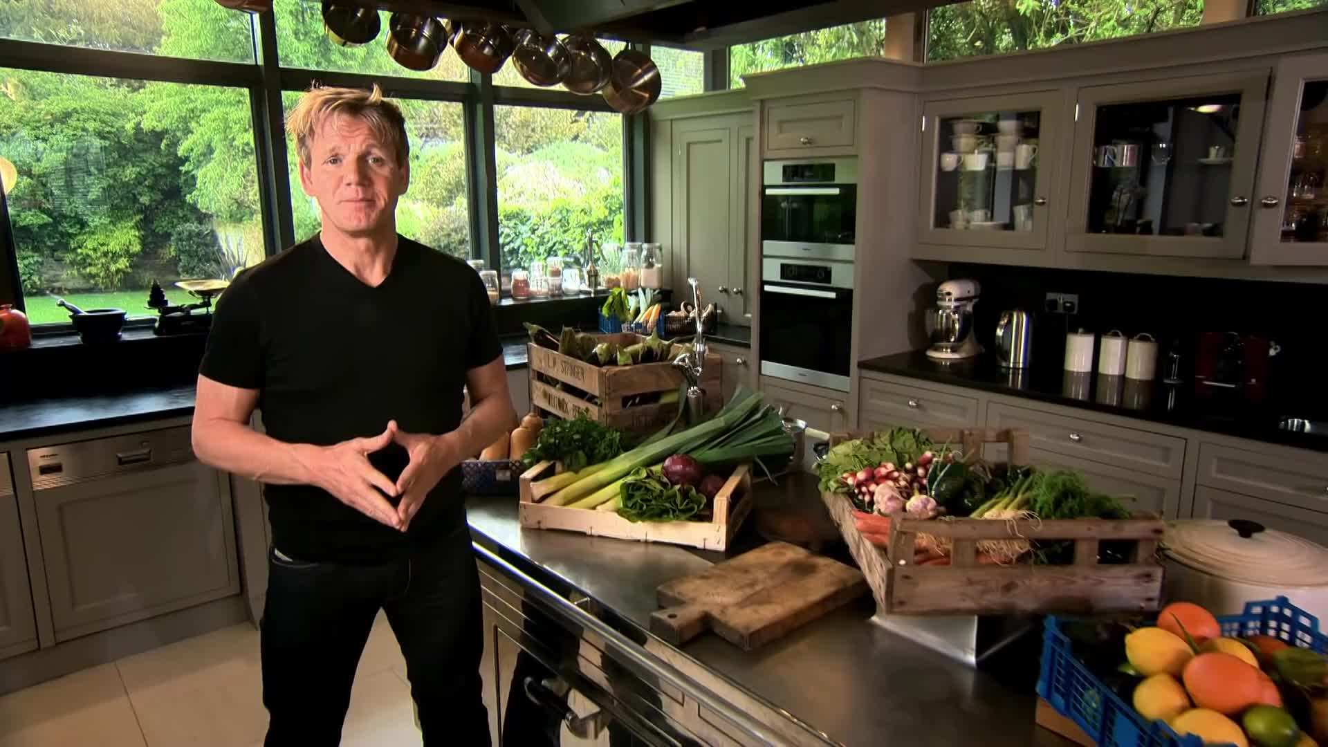 Gordon Ramsay showcasing fresh shellfish at the market
