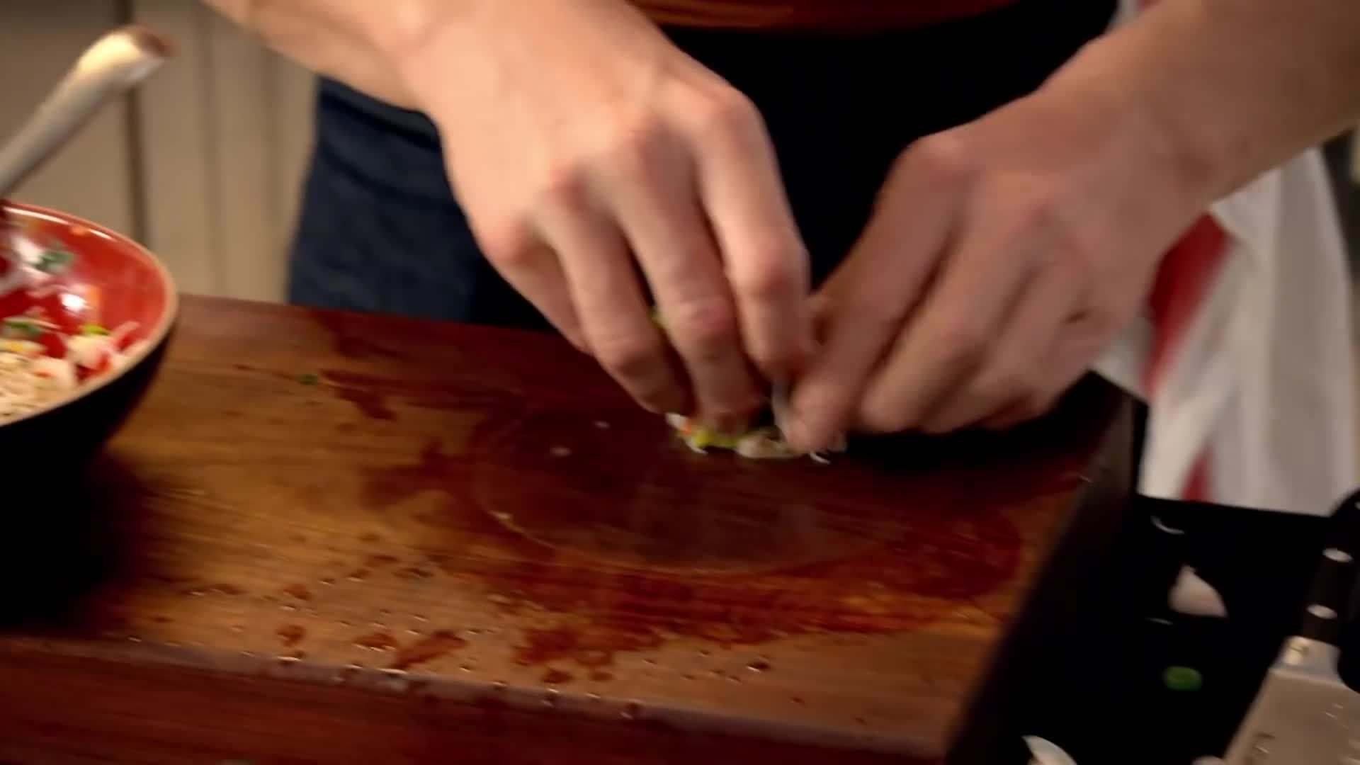 Finished Vietnamese-style fresh prawn rolls