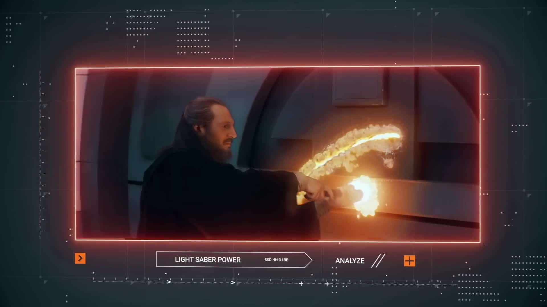 Qui-Gon attempting to melt blast doors with a lightsaber