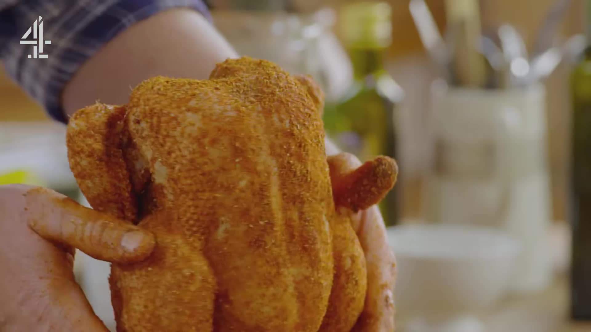 Inserting the Beer Can for Moisture and Flavor