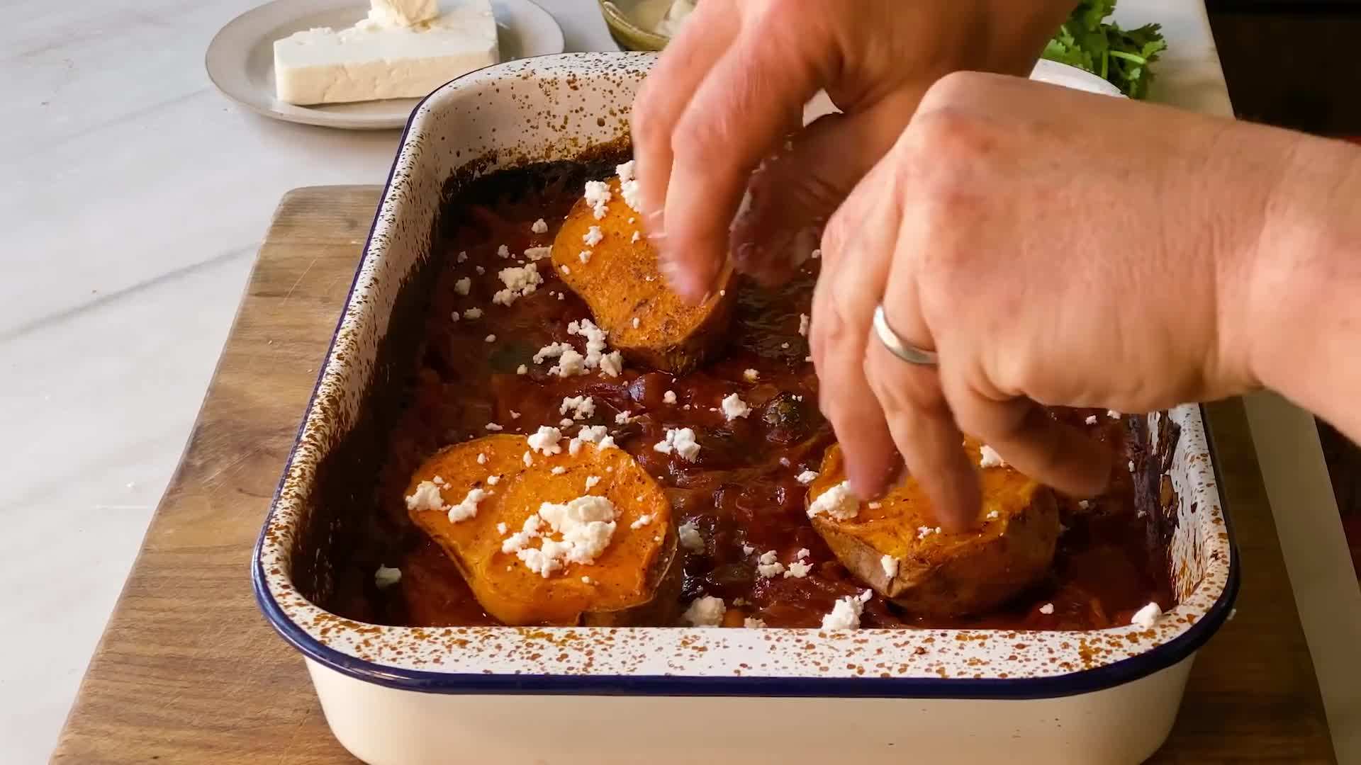 Adding Feta Cheese to the Finished Dish
