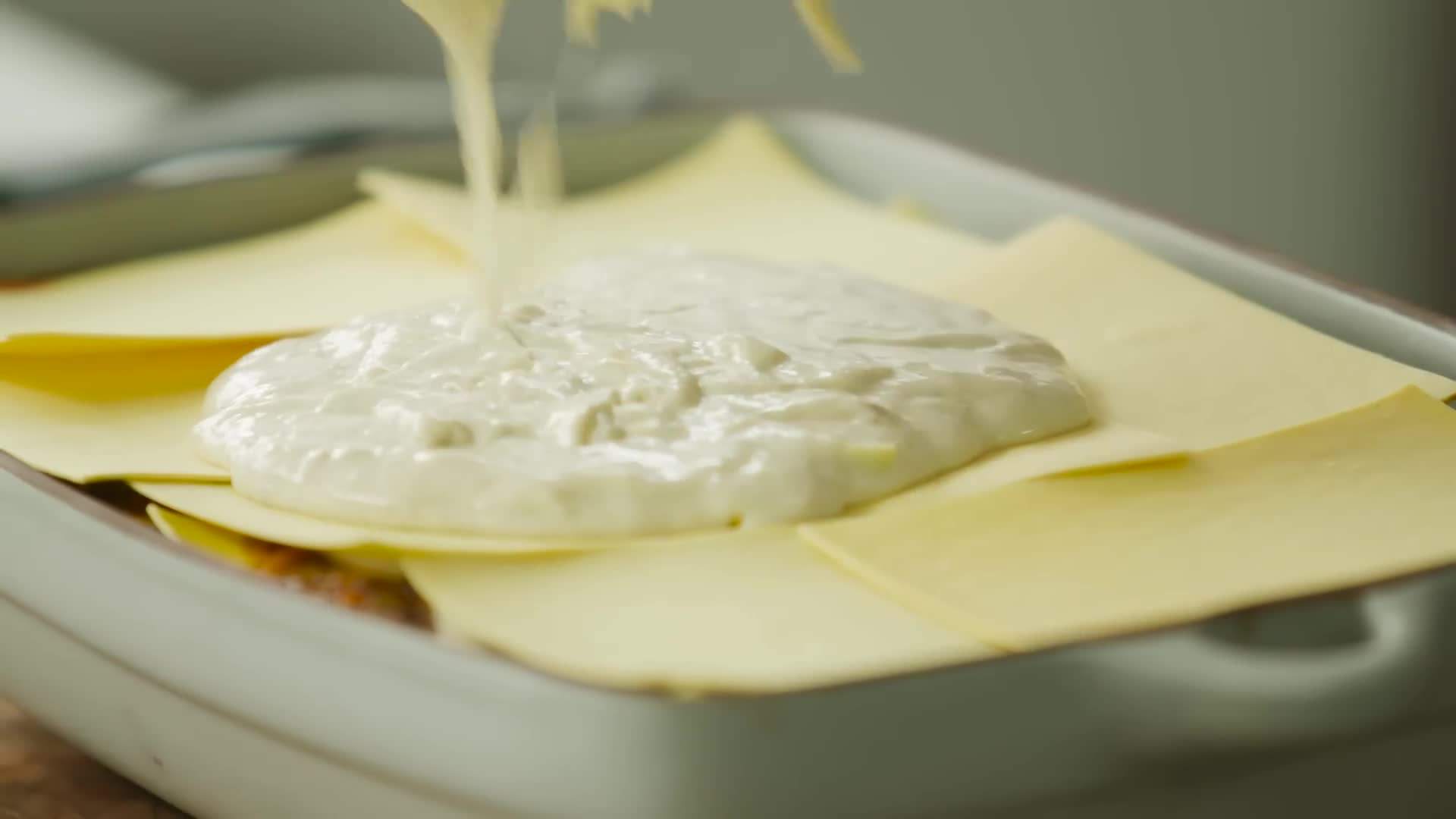 The final assembled lasagna ready for baking