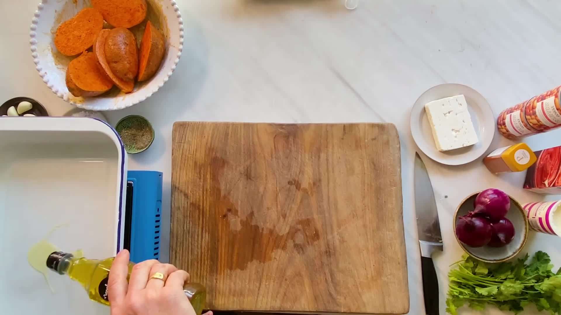 Prepping the Red Onions and Garlic