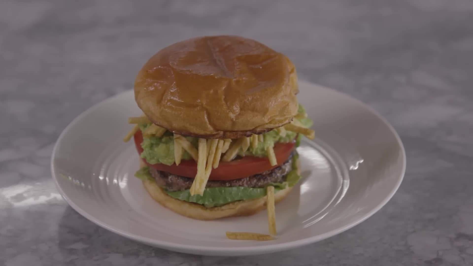 Finalizing the turkey burger assembly