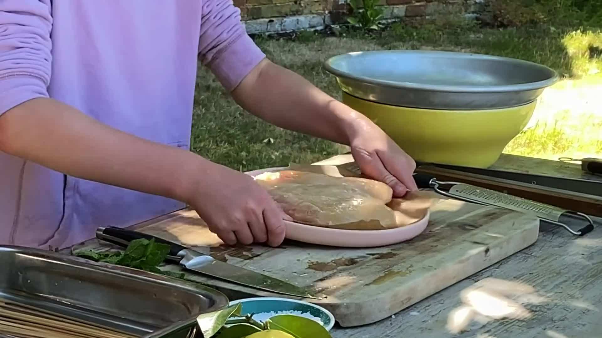 Assembling Chicken Skewers