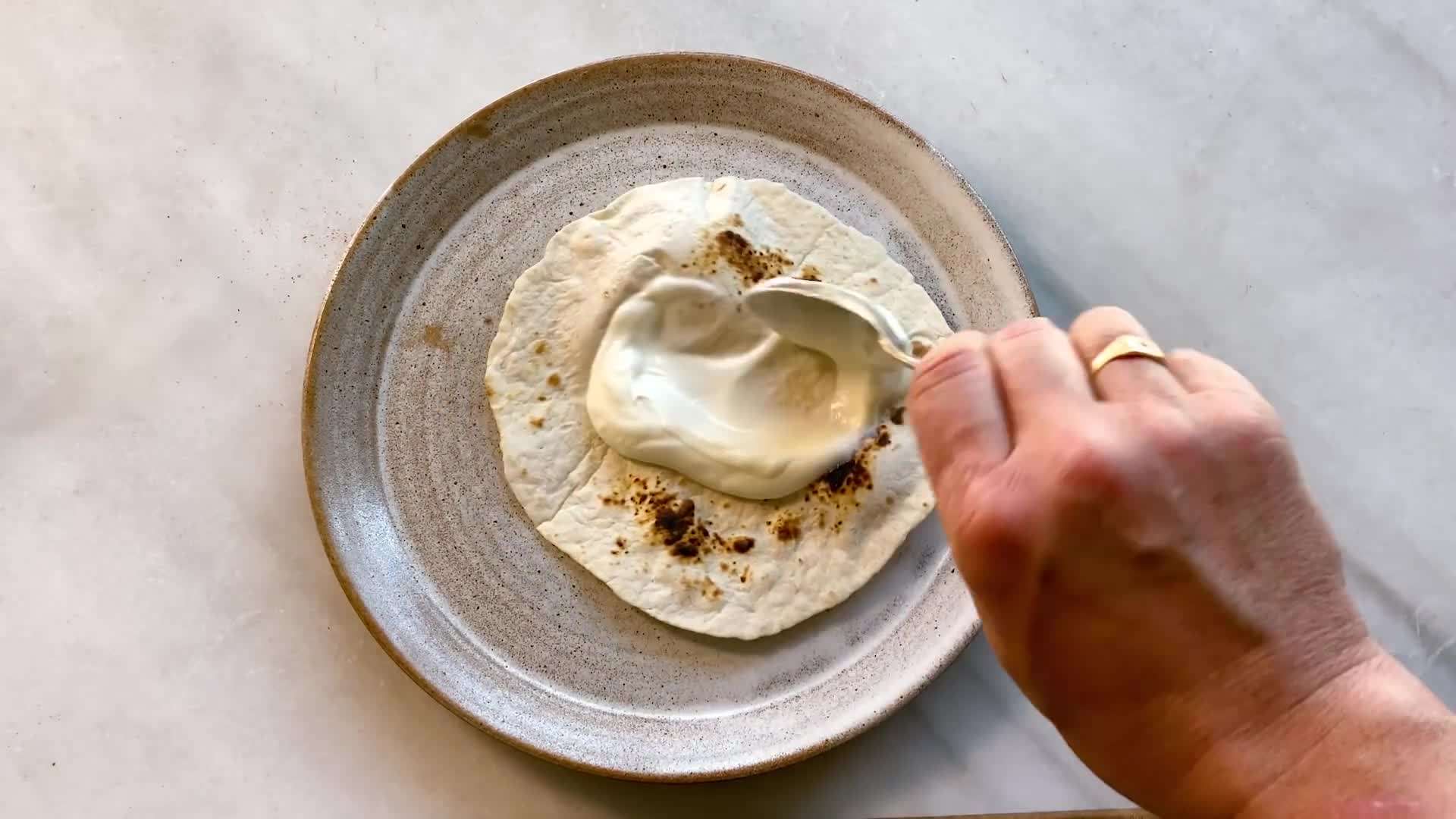 Serving the Traybake Smoky Beans with Tortillas