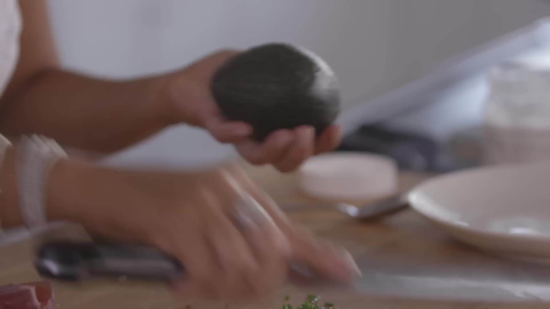 Fanning the avocado for presentation