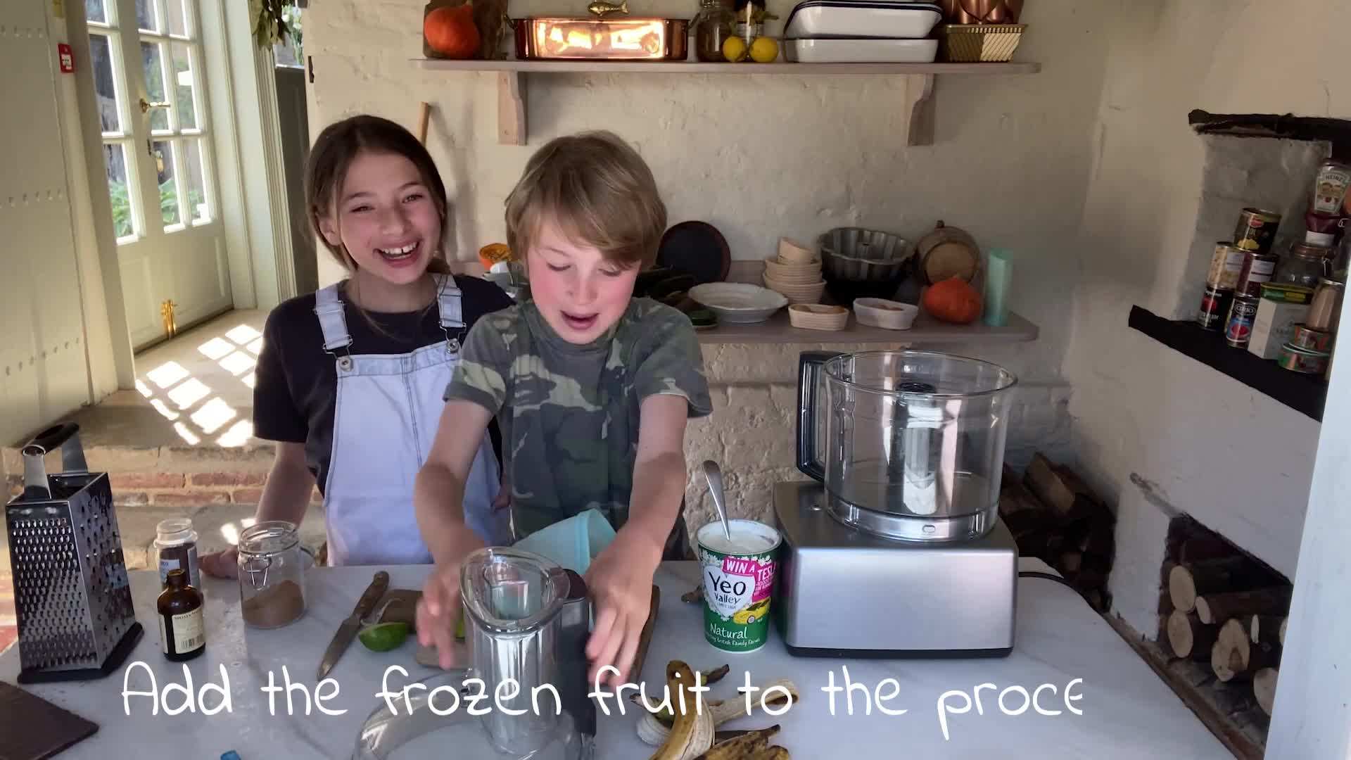 Blending frozen bananas in a food processor