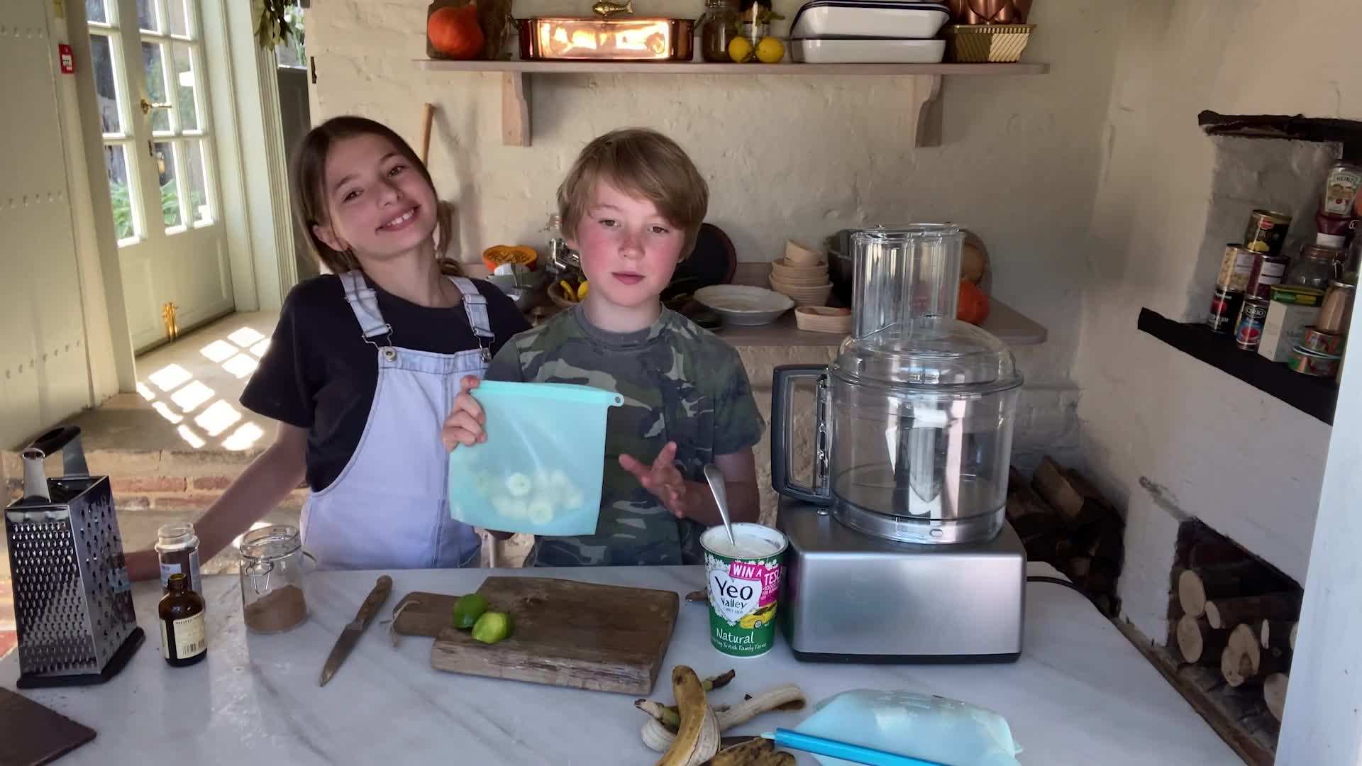 Peeling and chopping ripe bananas