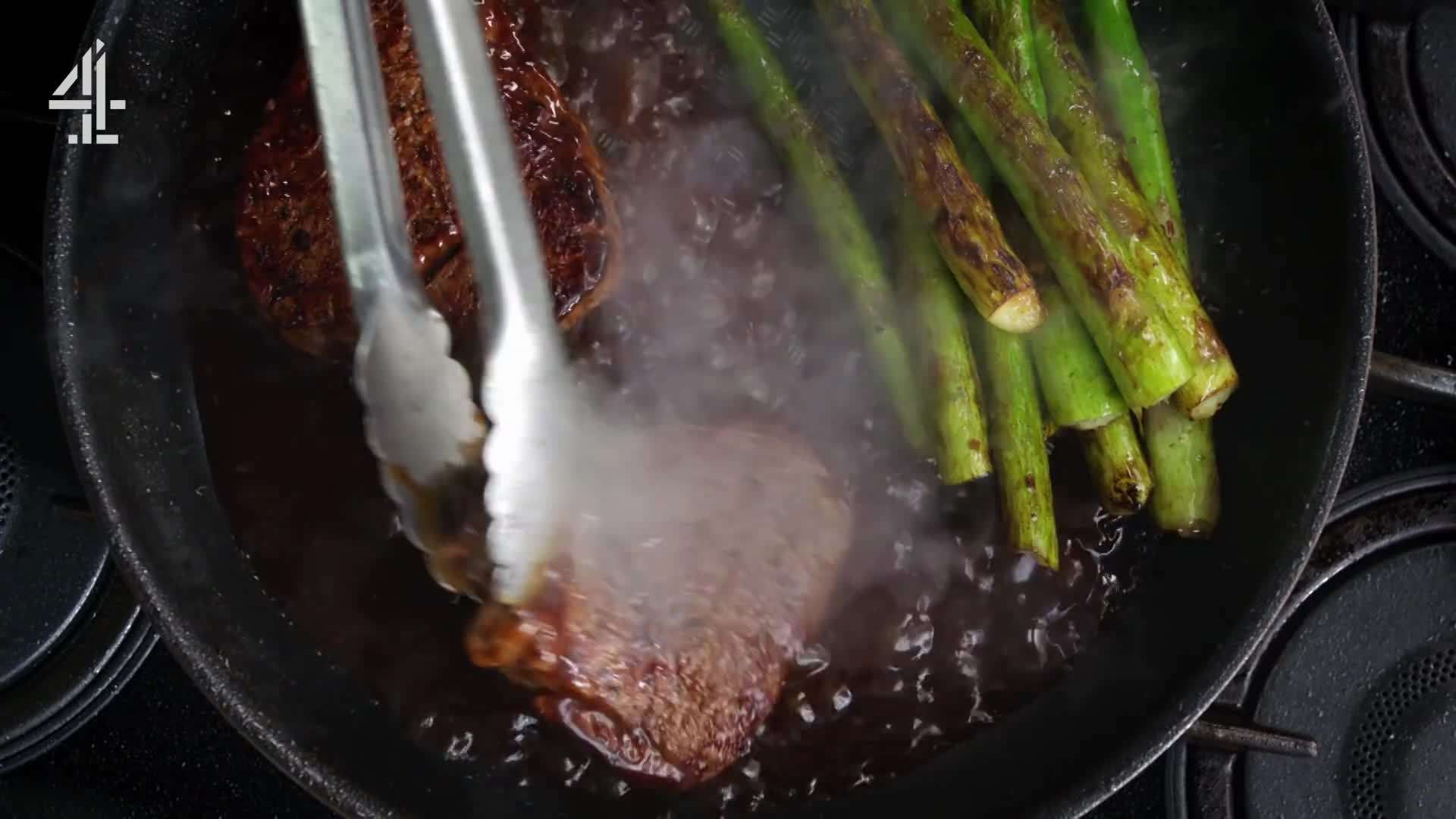 Slicing the steak for serving