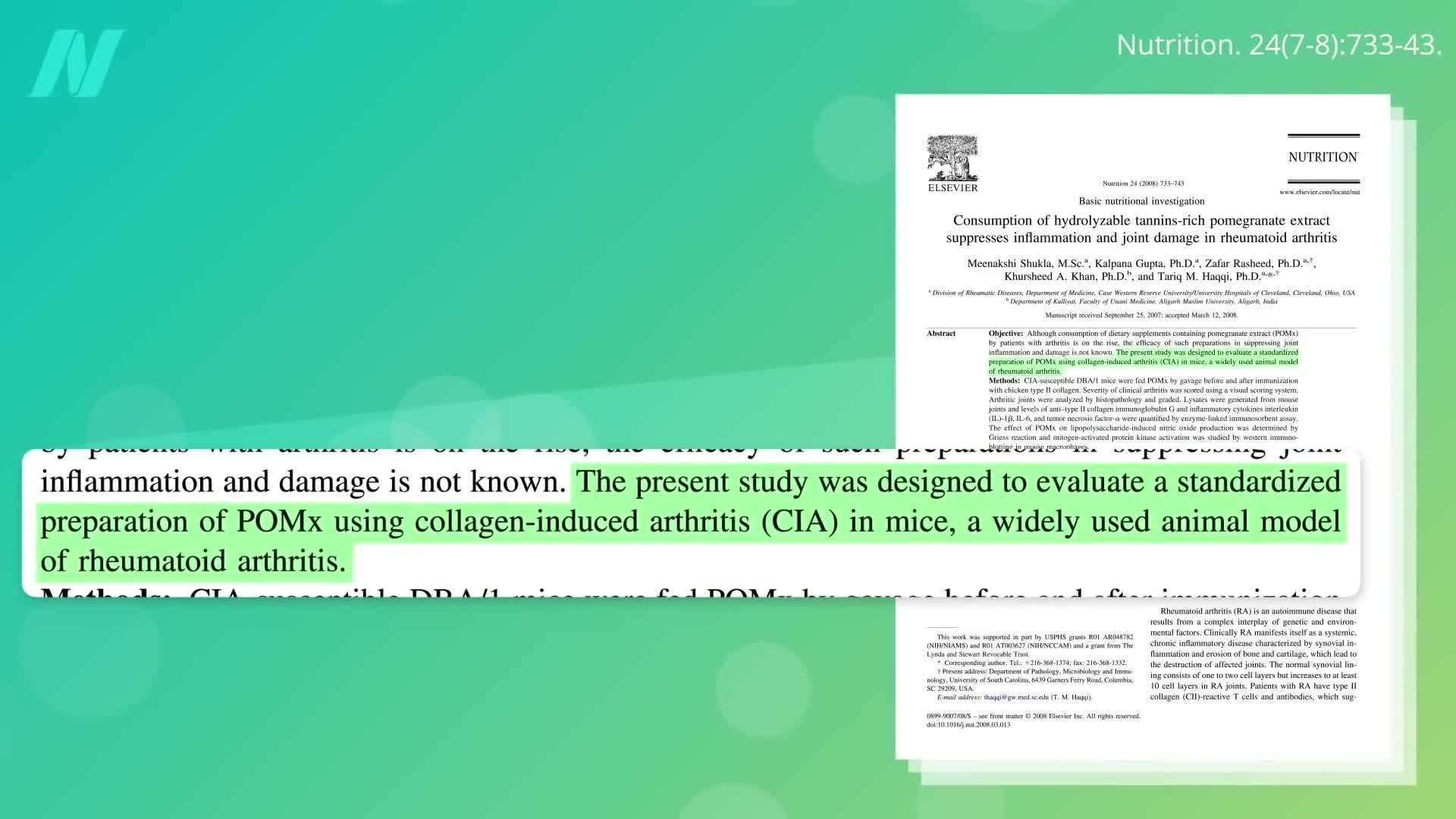 Pomegranate Extract and Rheumatoid Arthritis