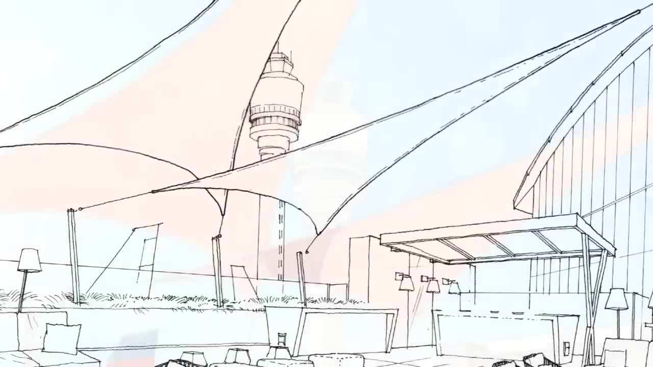 Vibrant Red Shade Sails Against Blue Sky