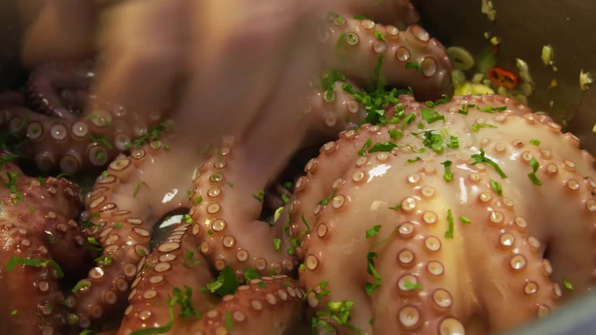 Tender and crispy octopus dish