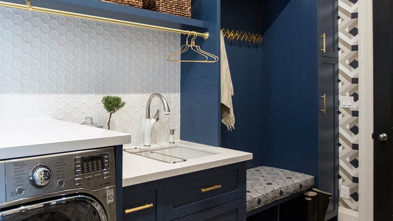 Transforming a Basic Laundry Room & Mudroom: A Navy Makeover