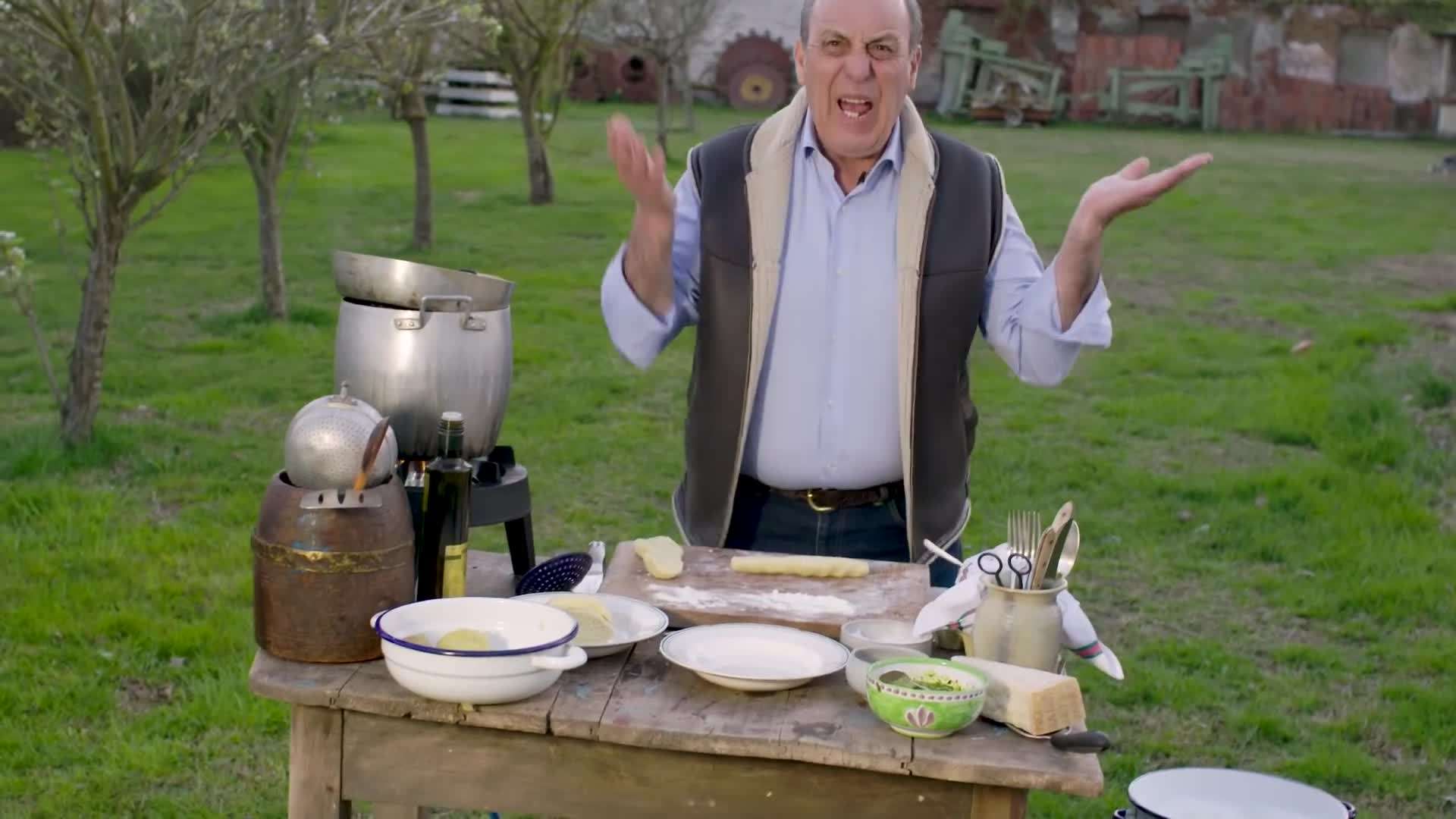Cutting the dough into gnocchi shapes